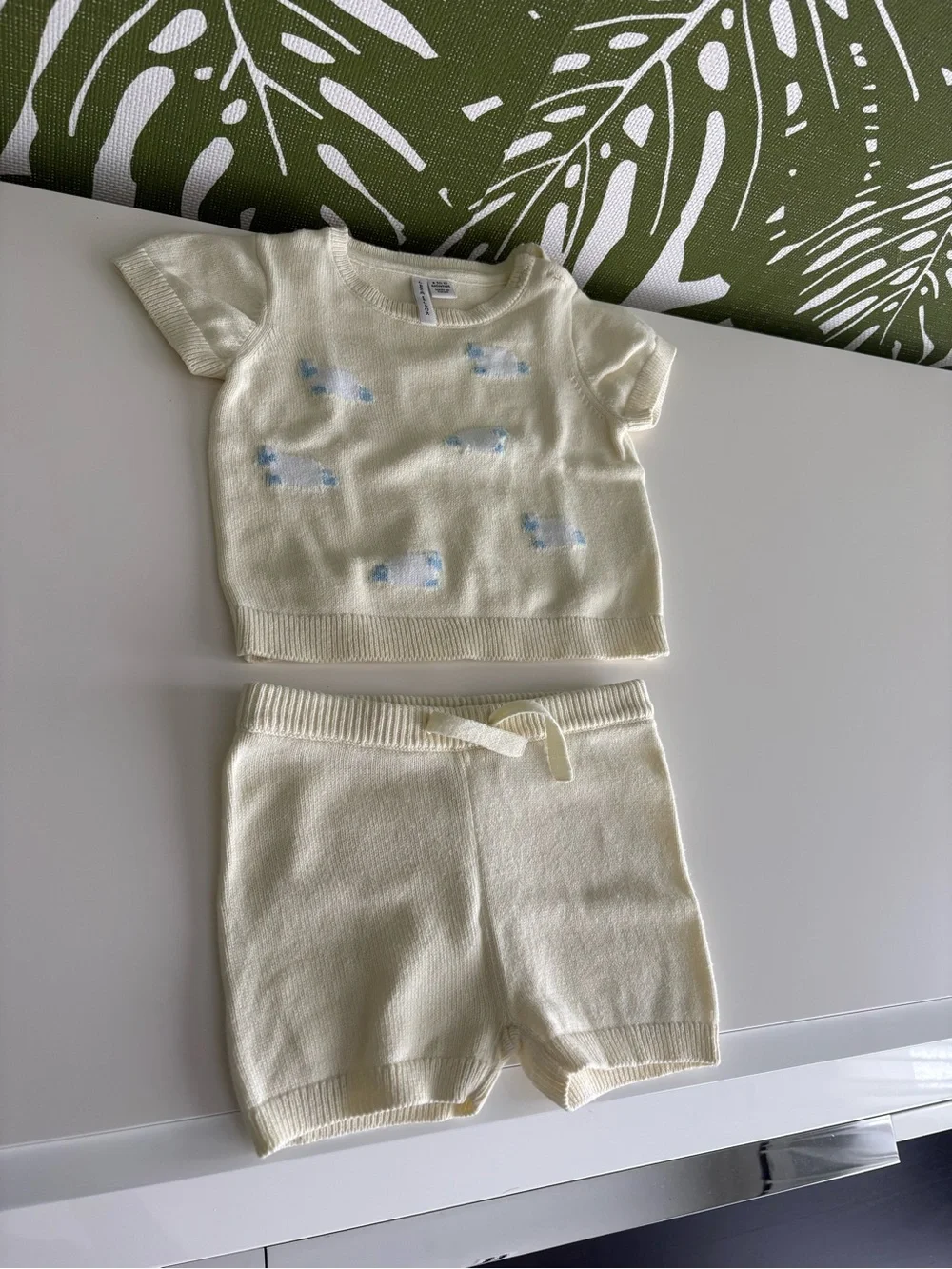 Cream Knit Baby Two-Piece Set with Blue Accent